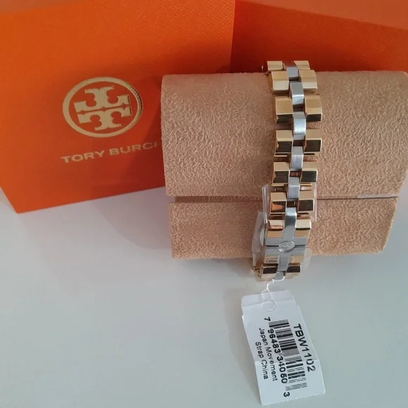 NWT TORY BURCH TBW1102 Dalloway Three-Hand Two-Tone Stainless Steel Watch